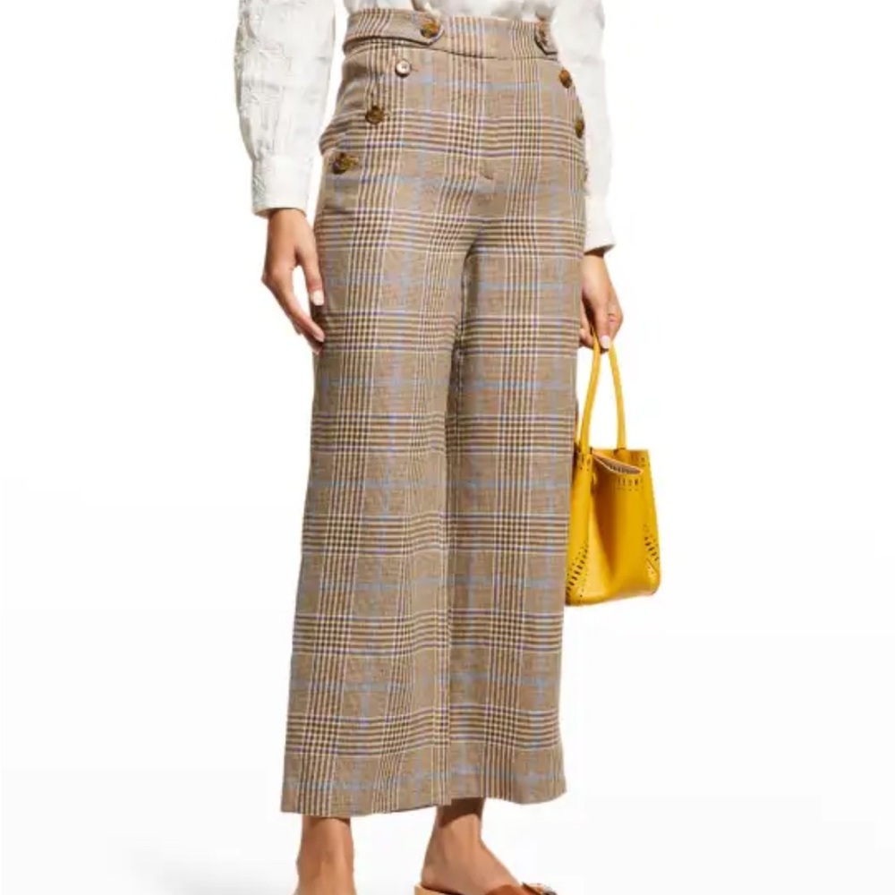 Veronica Beard Plaid Hunter Wide-Leg Pants